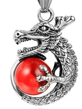Titanium Steel Dragon Crystal Ball Pendant Necklace Punk Rock Gothic